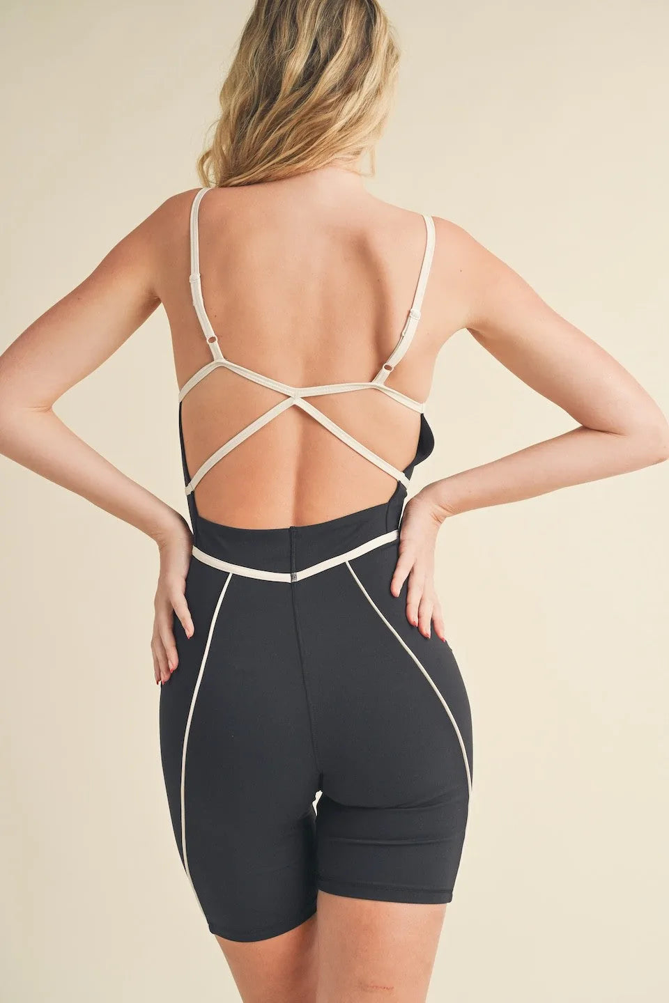 Trim Detail Active Romper in Black