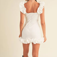 White Ruffle Detail Mini Bodycon Dress