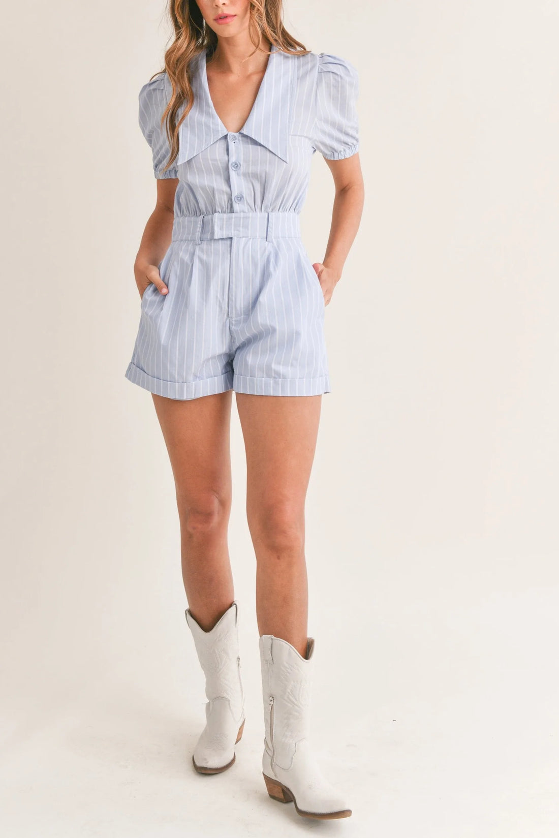 Striped Cute Collared Romper