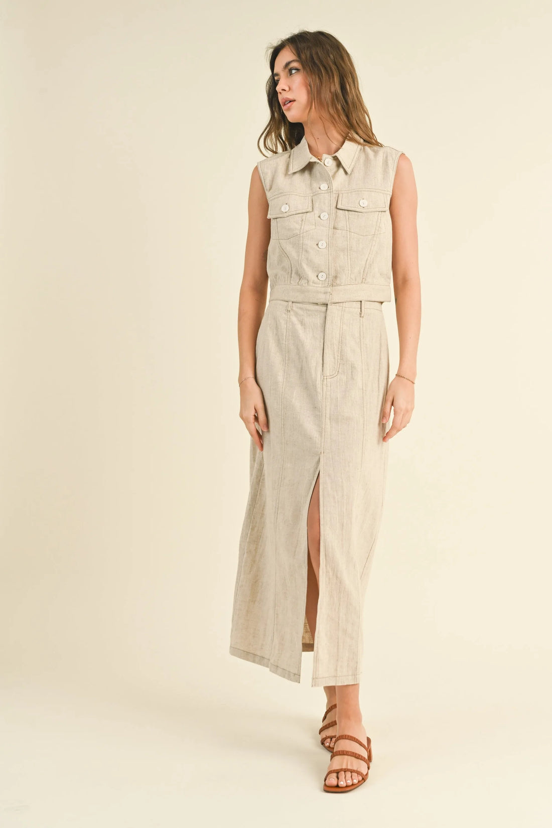 Linen Front Slit Maxi Skirt