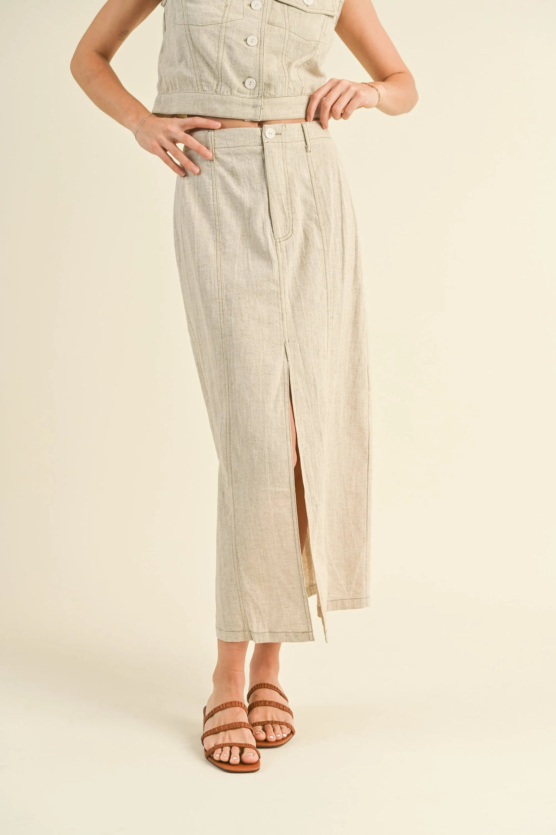 Linen Front Slit Maxi Skirt