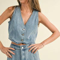 Washed Denim Crop Vest