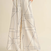 Grid Pattern Wide Leg Pants