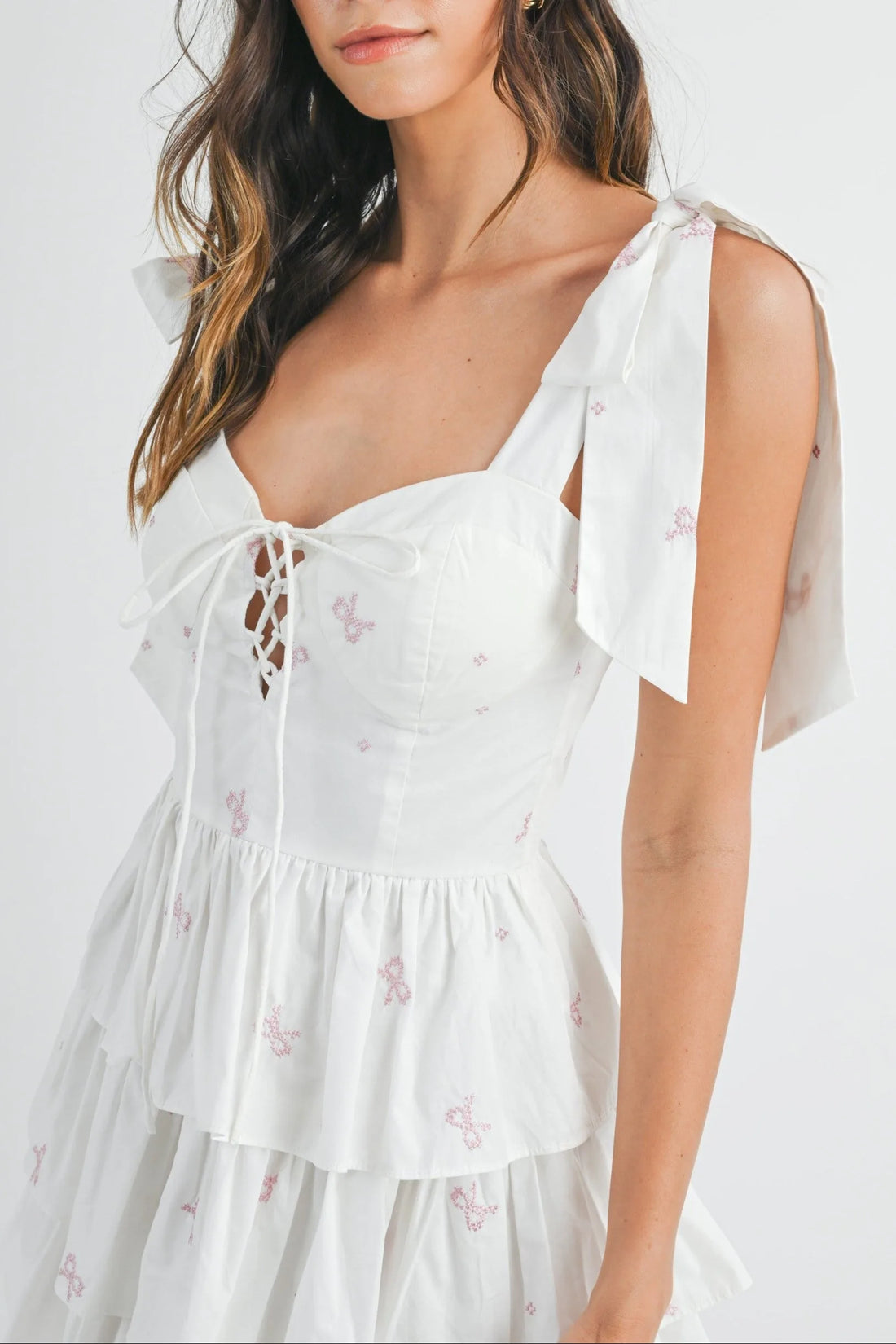 Bow Emobroidery Corset Mini Dress