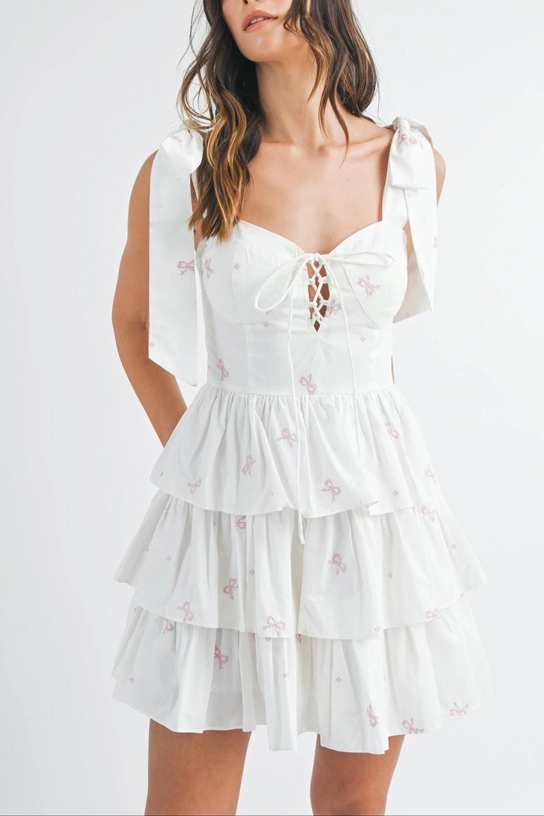 Bow Emobroidery Corset Mini Dress
