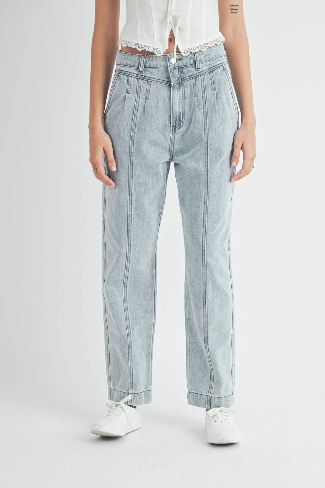 Pleated Detail Denim Jeans