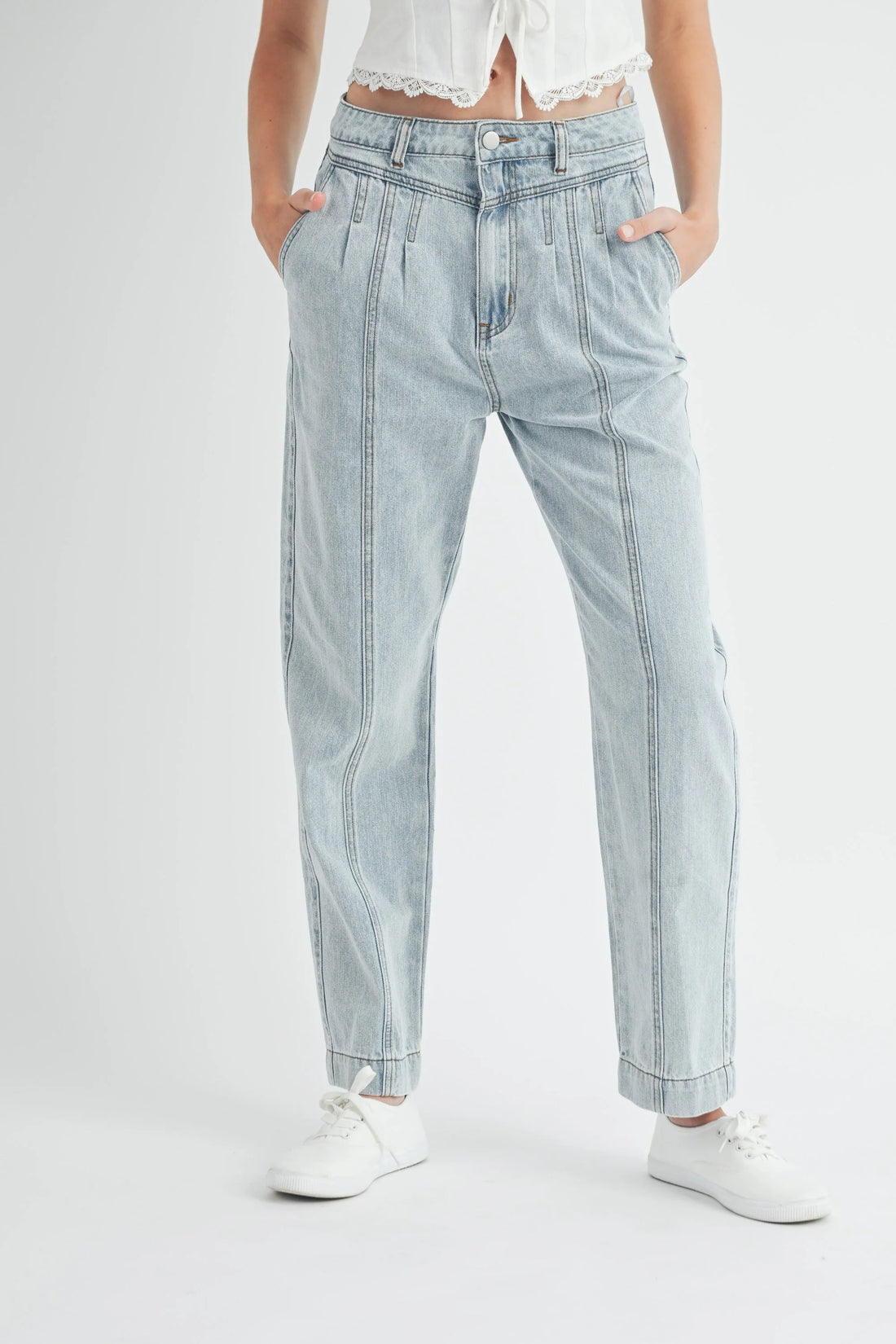 Pleated Detail Denim Jeans
