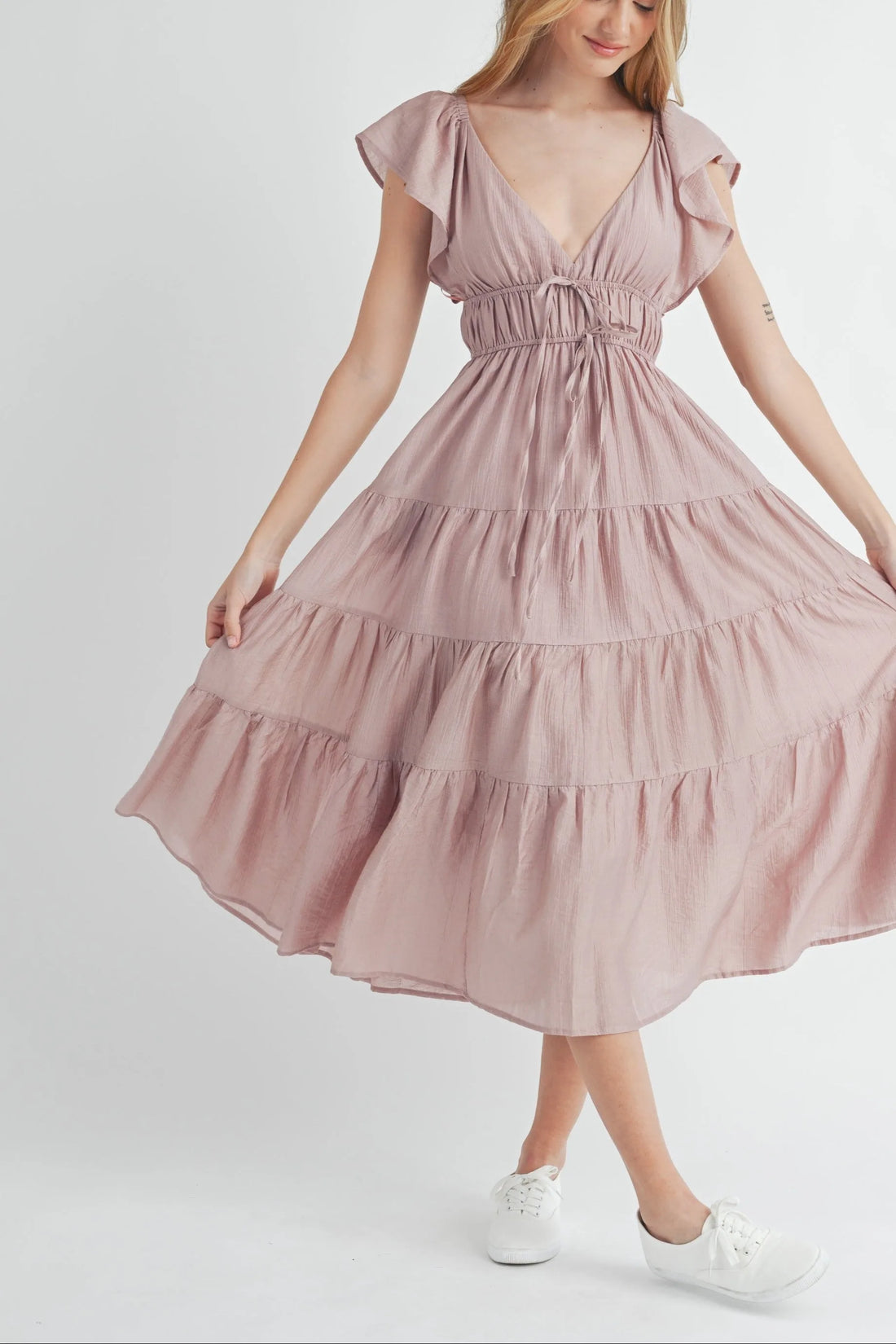 Ruffle Sleeve Summer Midi Dress