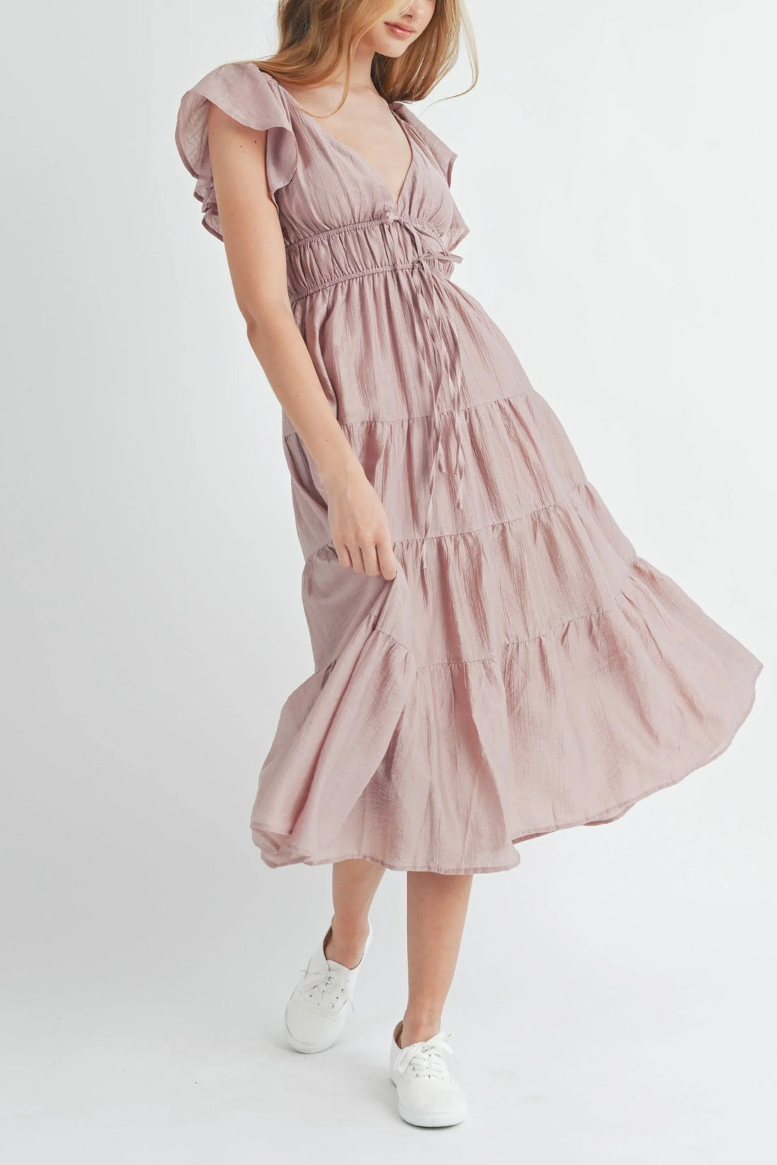 Ruffle Sleeve Summer Midi Dress