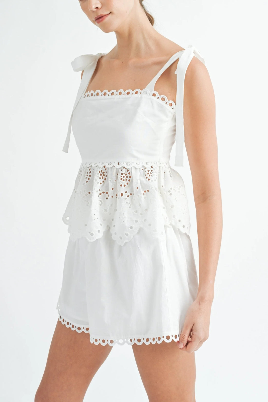 Eyelet Peplum Top & Shorts Set