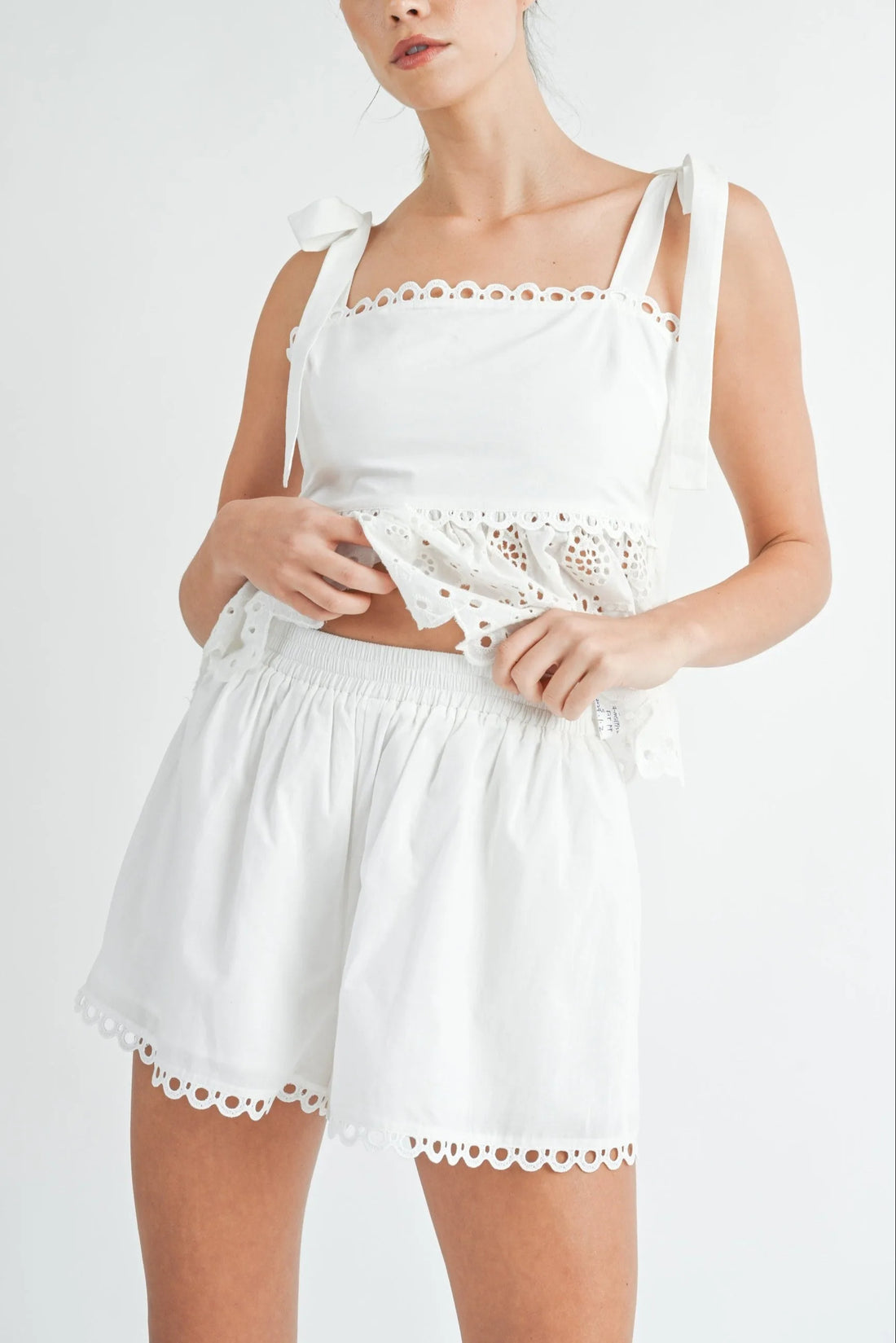 Eyelet Peplum Top & Shorts Set