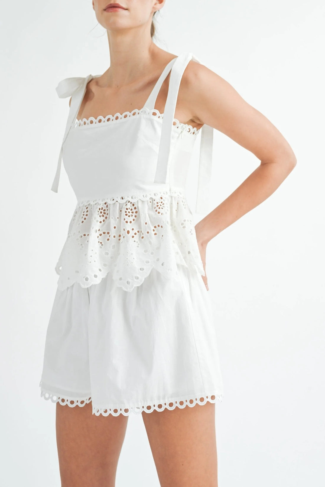 Eyelet Peplum Top & Shorts Set