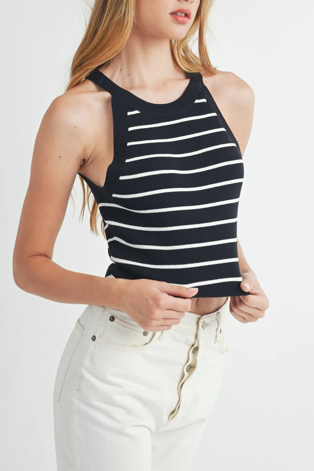 Halter Neck Striped Knit Top