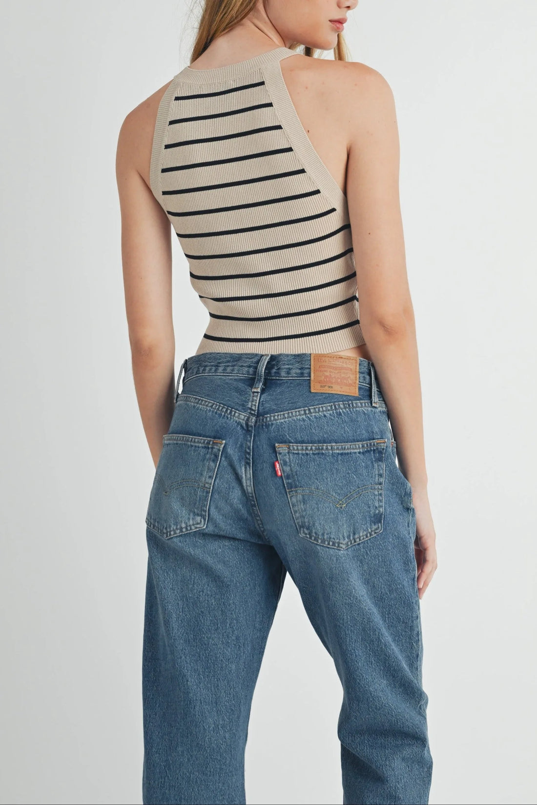Halter Neck Striped Knit Top