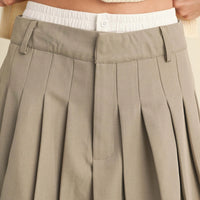 Contrast Waist band Pleated Mini Skirt