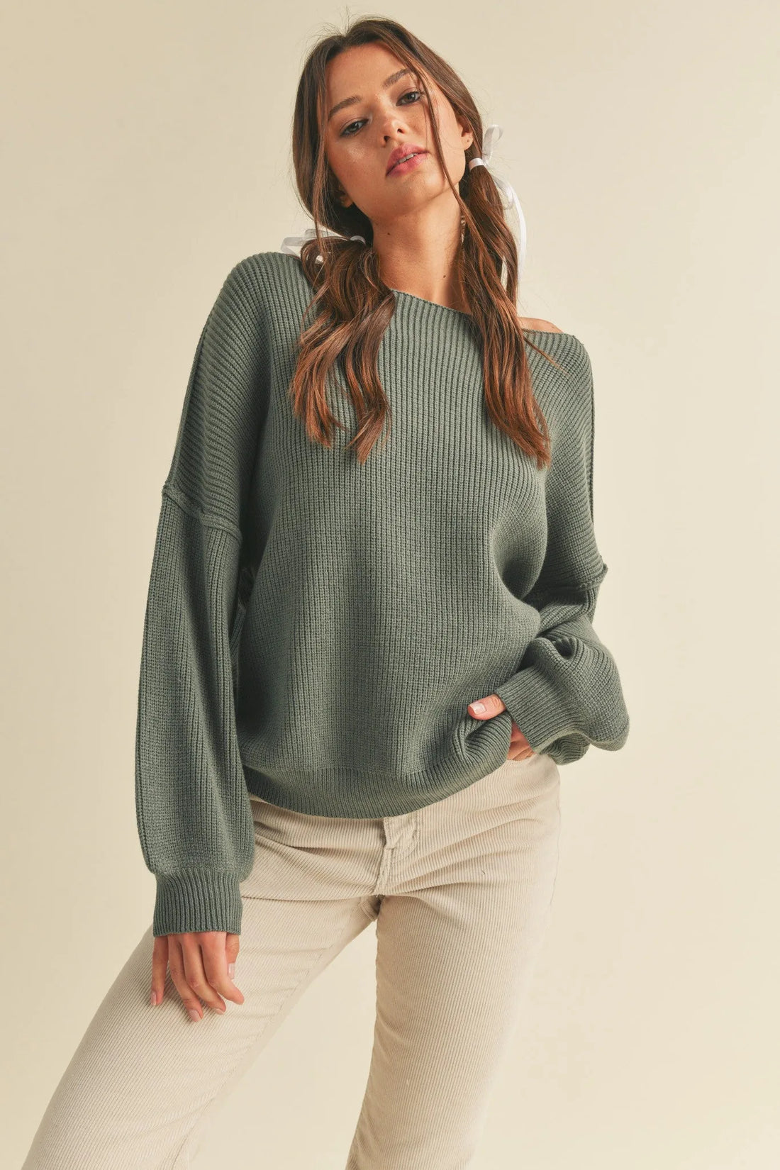 Boatneck Bubble Sleeve Sweater