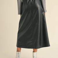 Front Slit A line Maxi Pleather Skirt