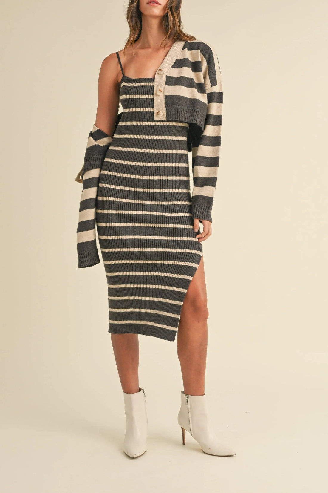 Bodycon Midi Dress and Crop Cardigan Set