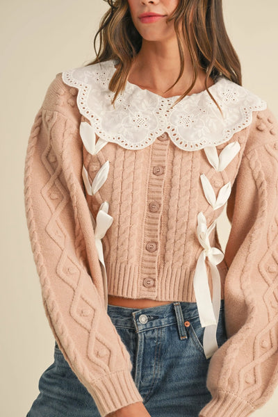 Lovely Collar Cable Knit Cardigan
