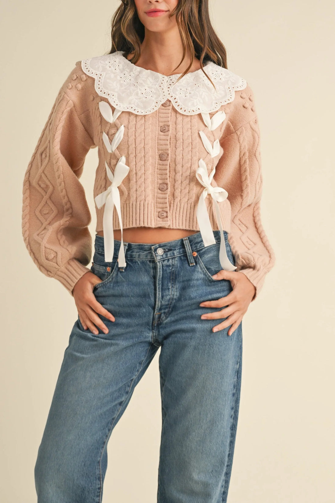 Lovely Collar Cable Knit Cardigan