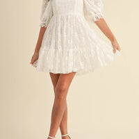 Jacquard Bow & Pearl Detail Mesh Dress