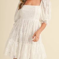 Jacquard Bow & Pearl Detail Mesh Dress