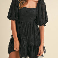 Jacquard Bow & Pearl Detail Mesh Dress