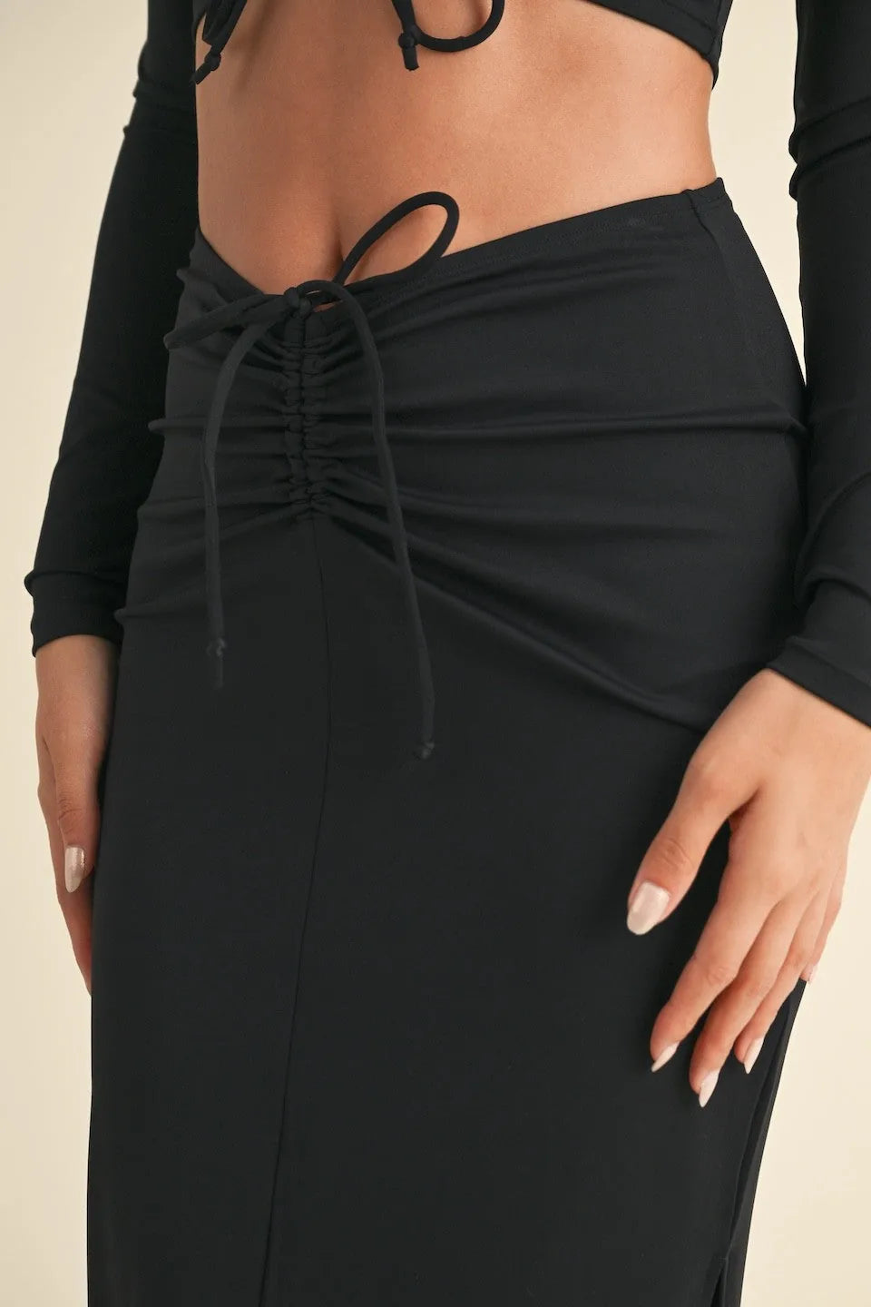 Ruched Side Slit Maxi Skirt