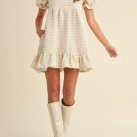 Soft Frayed Textured Babydoll Mini Dress