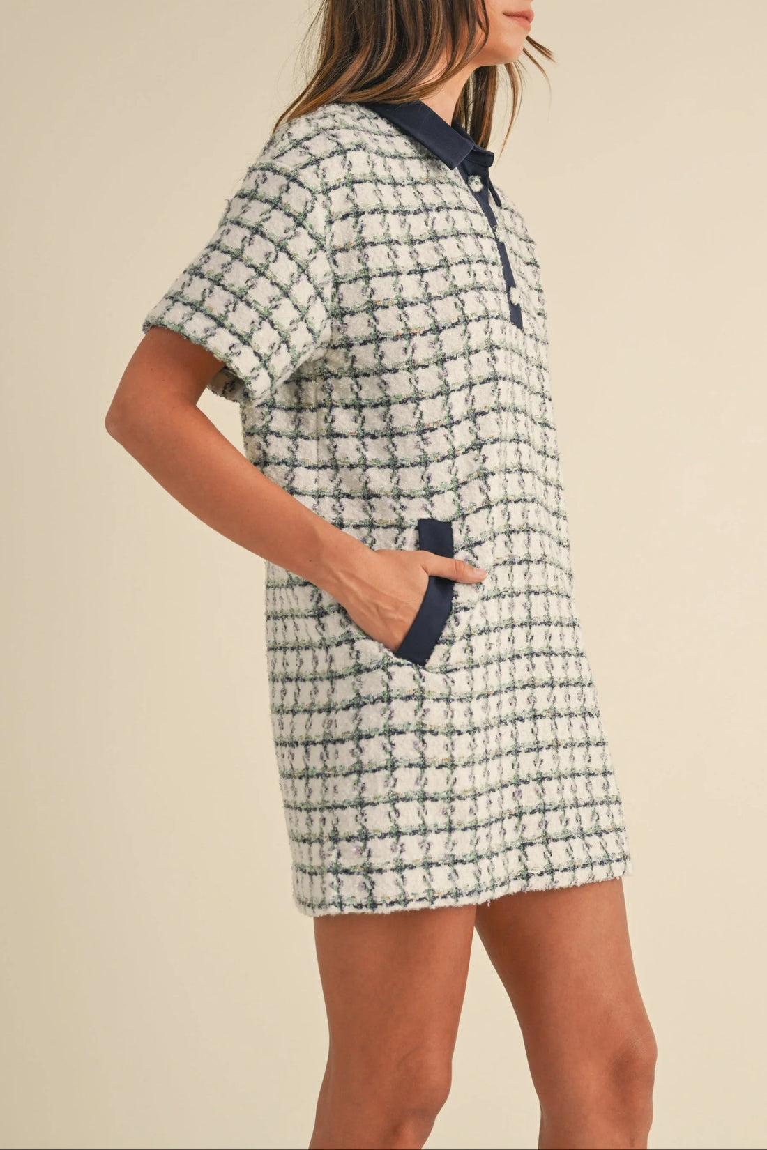 Collared Plaid Tweed Mini Dress