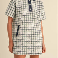 Collared Plaid Tweed Mini Dress