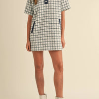 Collared Plaid Tweed Mini Dress