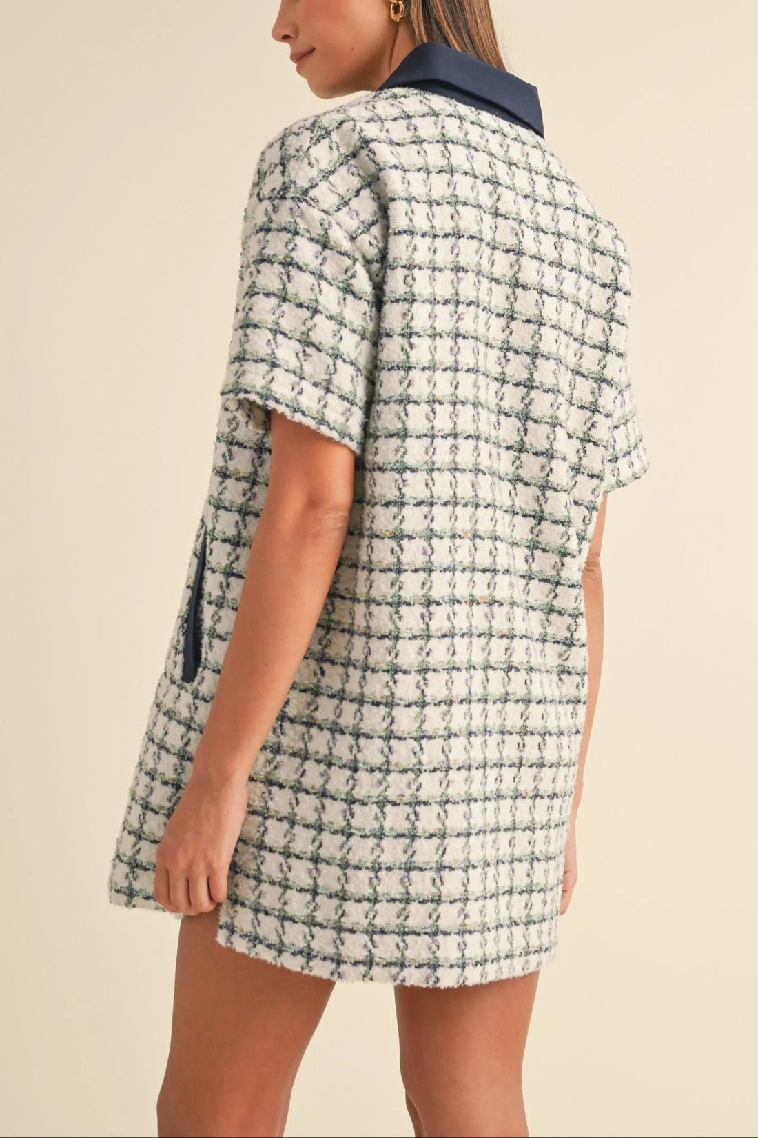 Collared Plaid Tweed Mini Dress