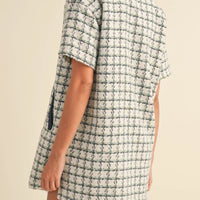 Collared Plaid Tweed Mini Dress
