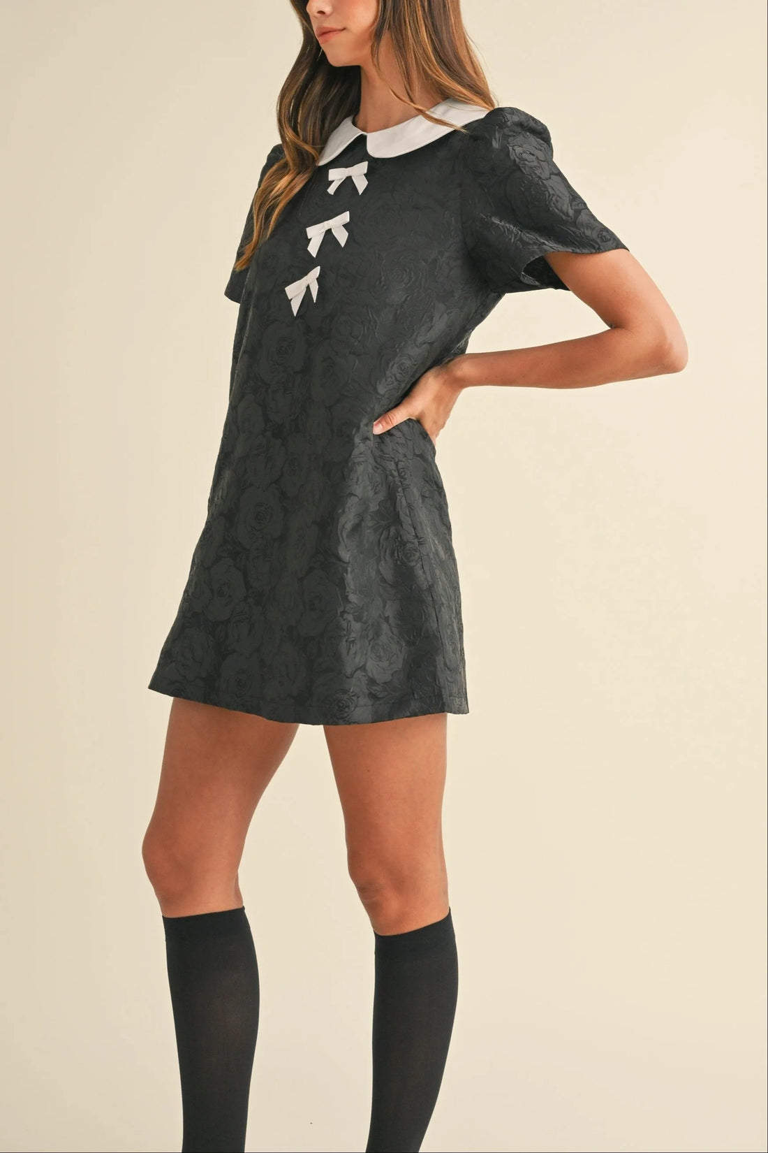Floral Jacquard Peter Pan Collared Mini Dress