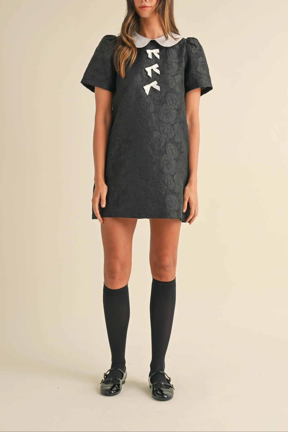 Floral Jacquard Peter Pan Collared Mini Dress