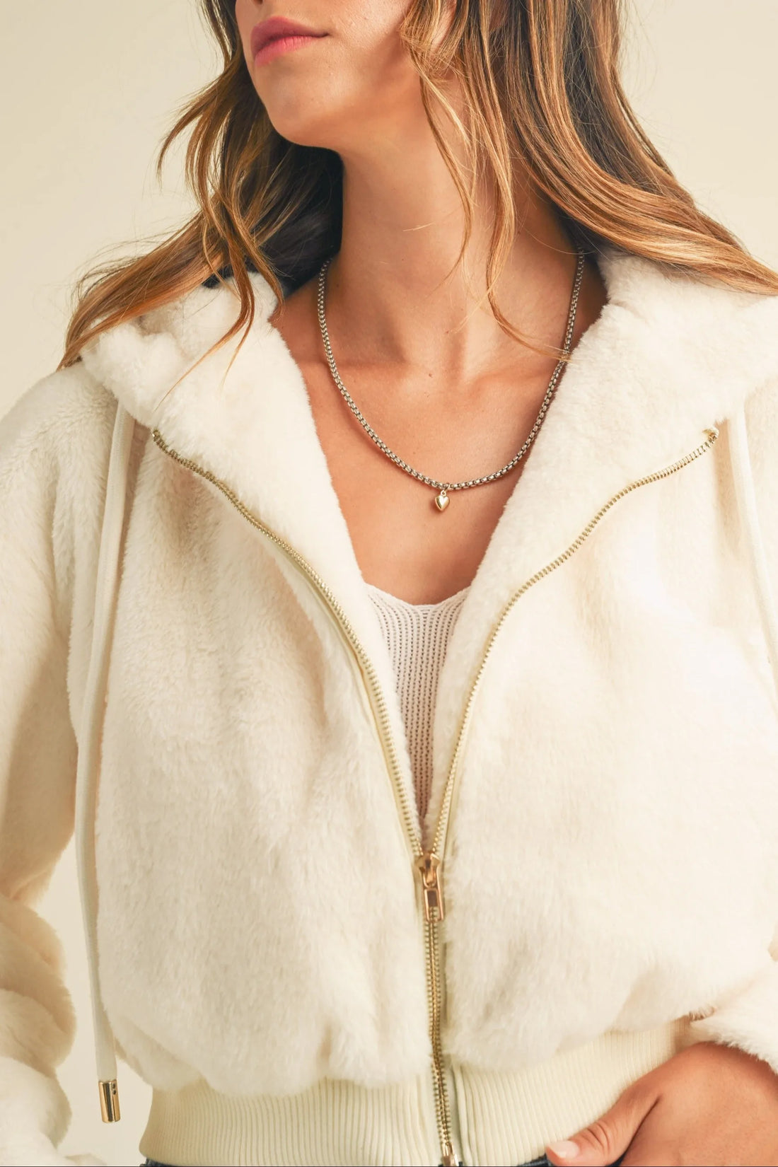 Faux Fur Hoodie Crop Jacket