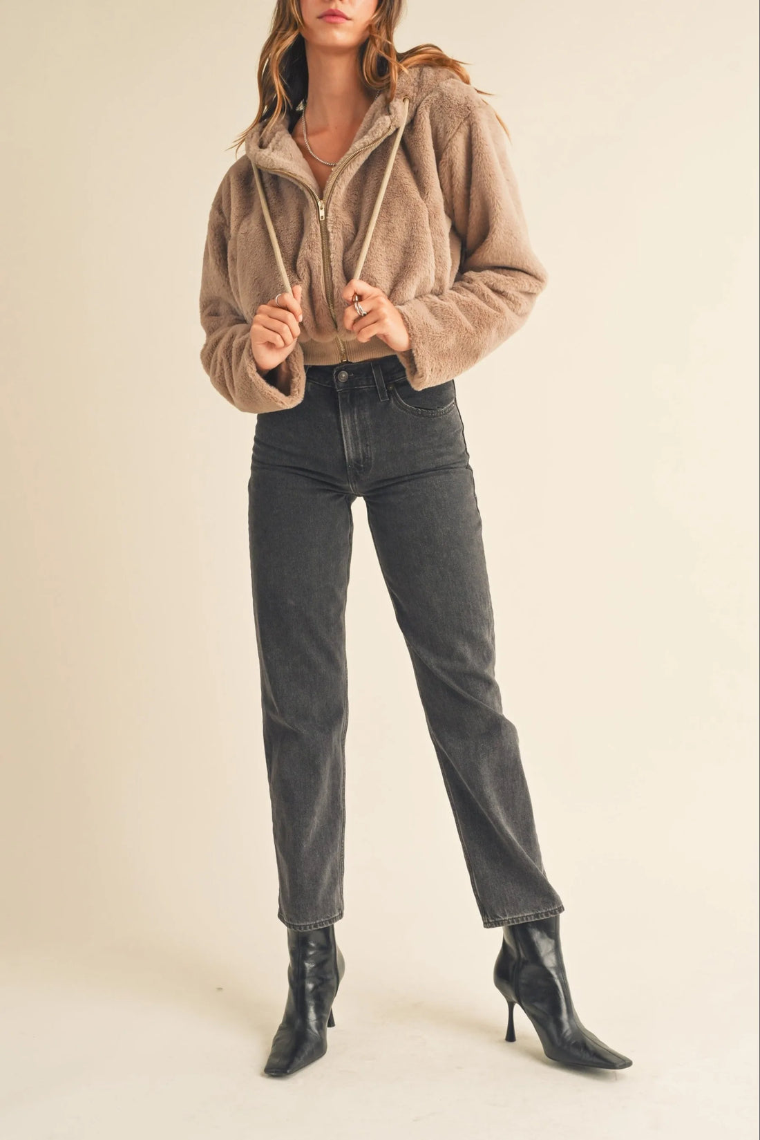 Faux Fur Hoodie Crop Jacket