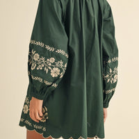 Embroidered Long Sleeves Shift Mini Dress
