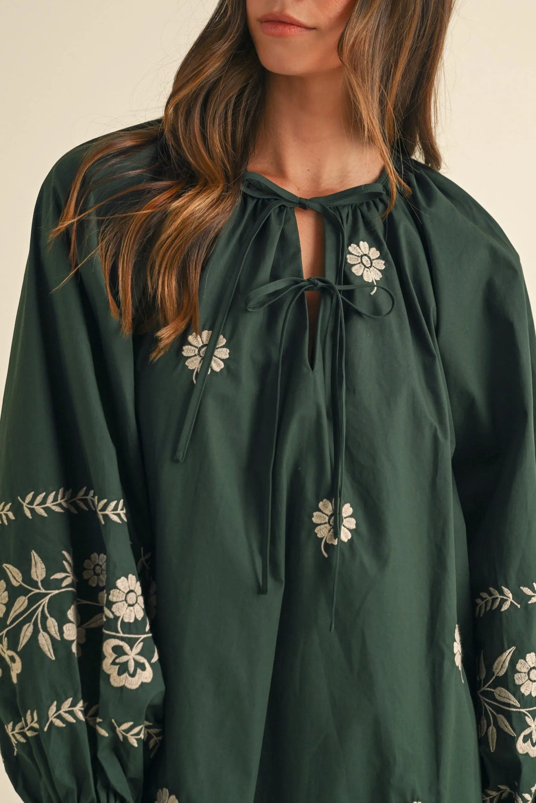Embroidered Long Sleeves Shift Mini Dress