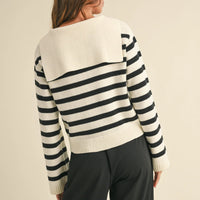 Striped Lace-Up Sailor Collar Sweater – Nautical Chic | Evercado