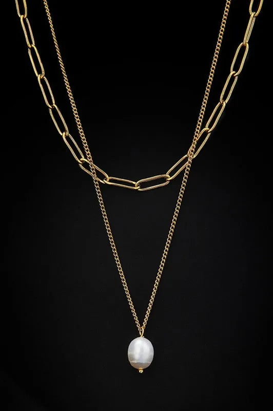 Chain & Pearl Drop Necklace Set