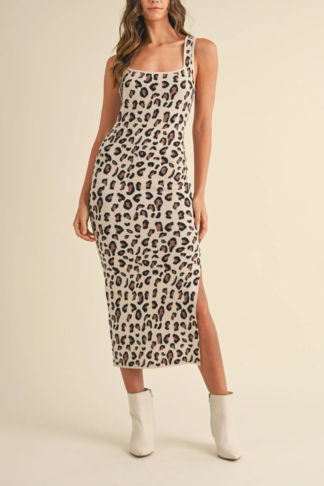 Leopard Sweater Knit Bodycon Midi Dress