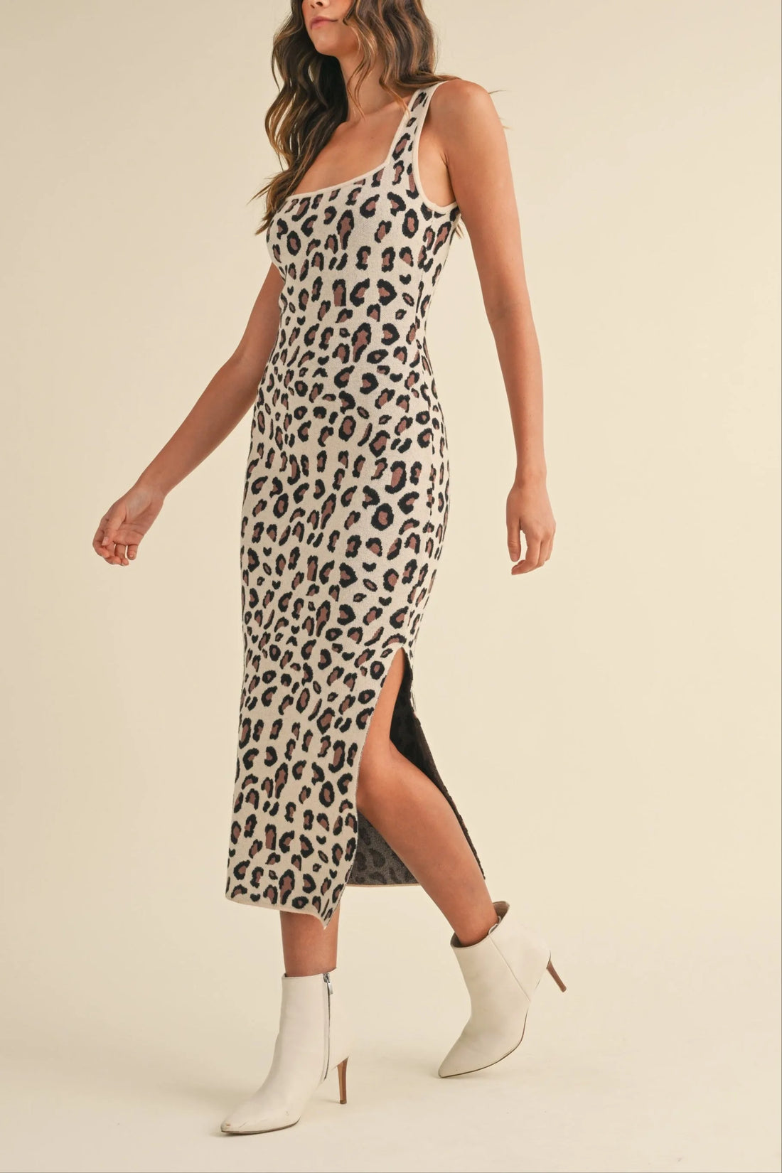 Leopard Sweater Knit Bodycon Midi Dress