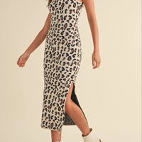 Leopard Sweater Knit Bodycon Midi Dress