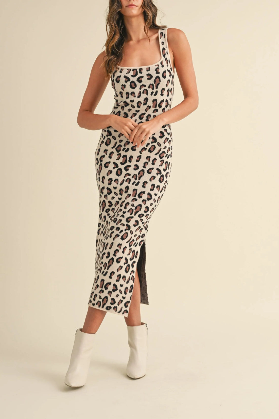 Leopard Sweater Knit Bodycon Midi Dress