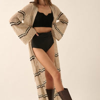 Boho Striped Crochet Long Cardigan Kimono