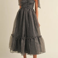 Leopard Print Tie Shoulder Organza Maxi Dress