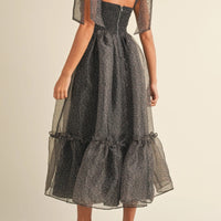 Leopard Print Tie Shoulder Organza Maxi Dress
