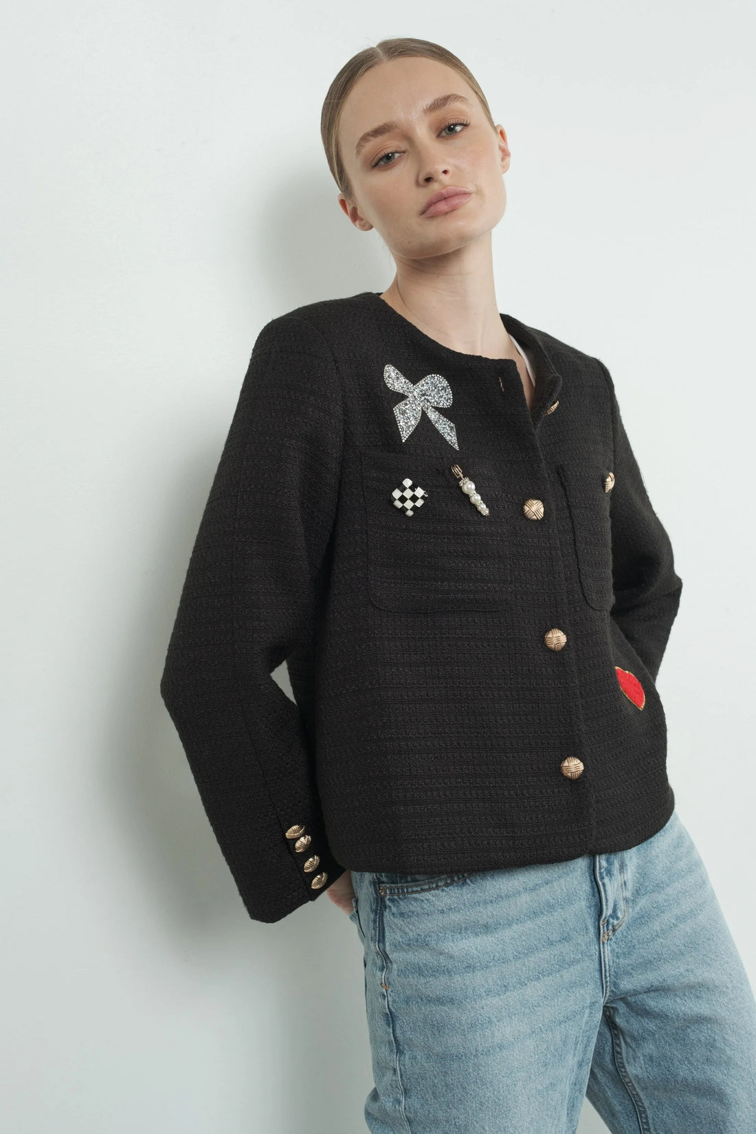 Cute Patch Tweed Jacket